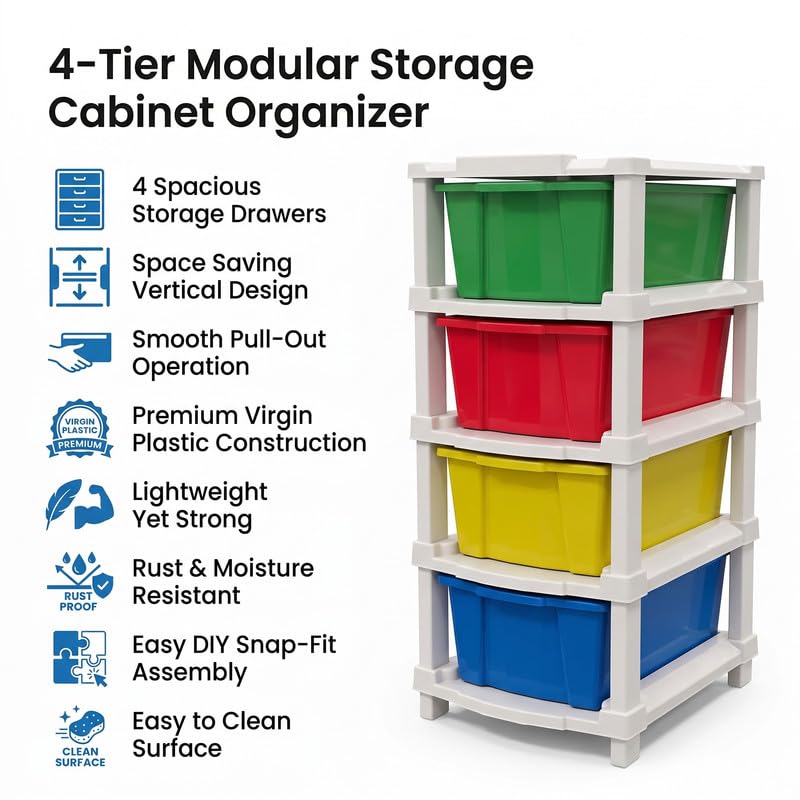 Image of Kavira Plastic Drawer Storage Tower - Space Organizer|Multi,4 Layer
