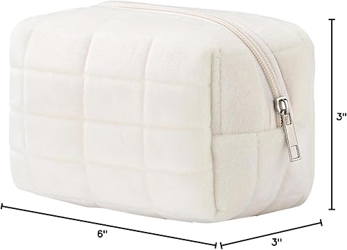 Miniatura 8 de Bolsa de maquillaje pequeña bolsa de cosméticos para mujeres y niñas, bolsas de maquillaje a cuadros Y2K, Blanco, Neceser