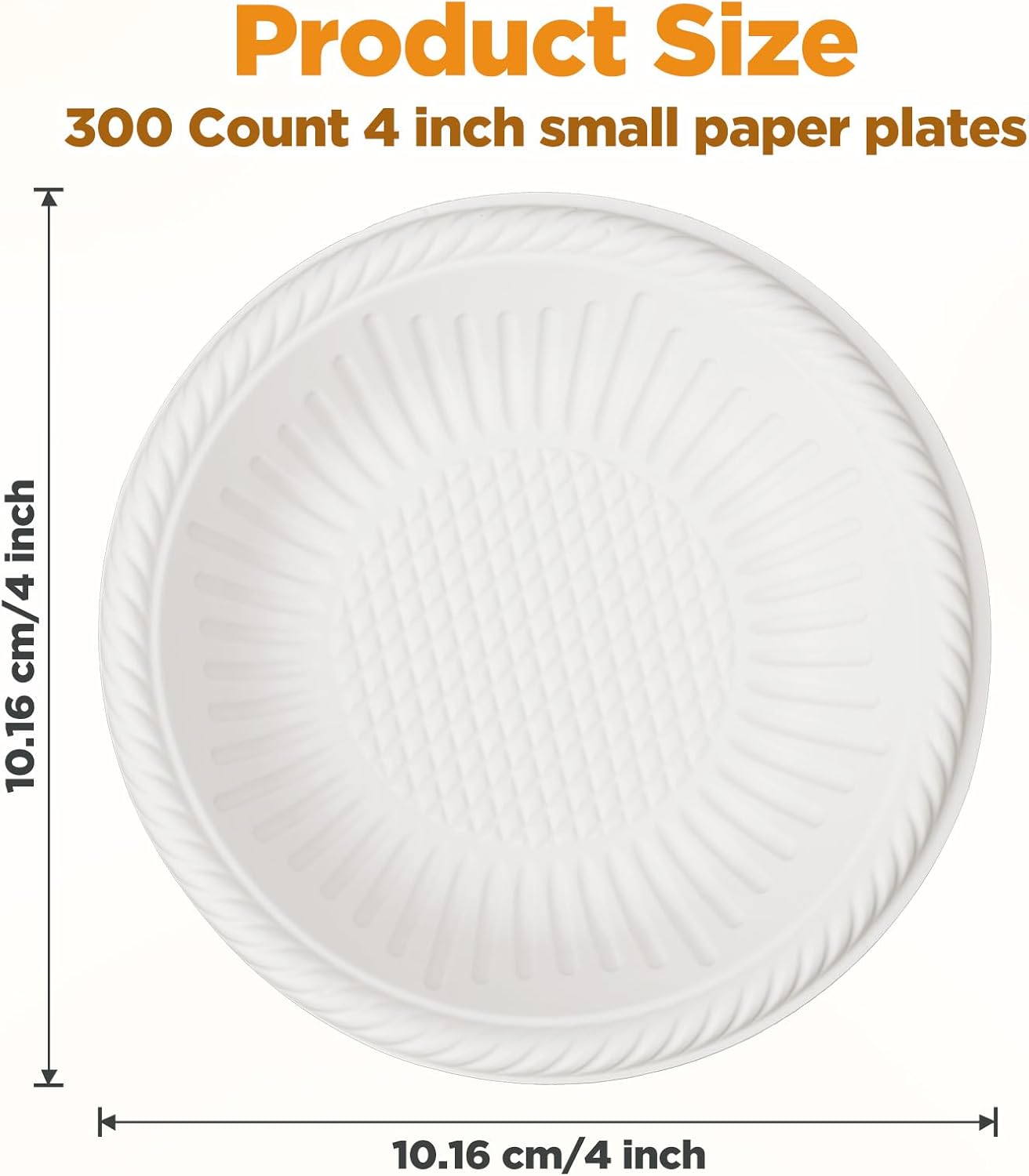 300 Count 4 Inch Small Paper Plates - Beige Disposable Mini Plates for Desserts, Appetizers, Cake Sampling & Pet Food | Compostable Party Tableware