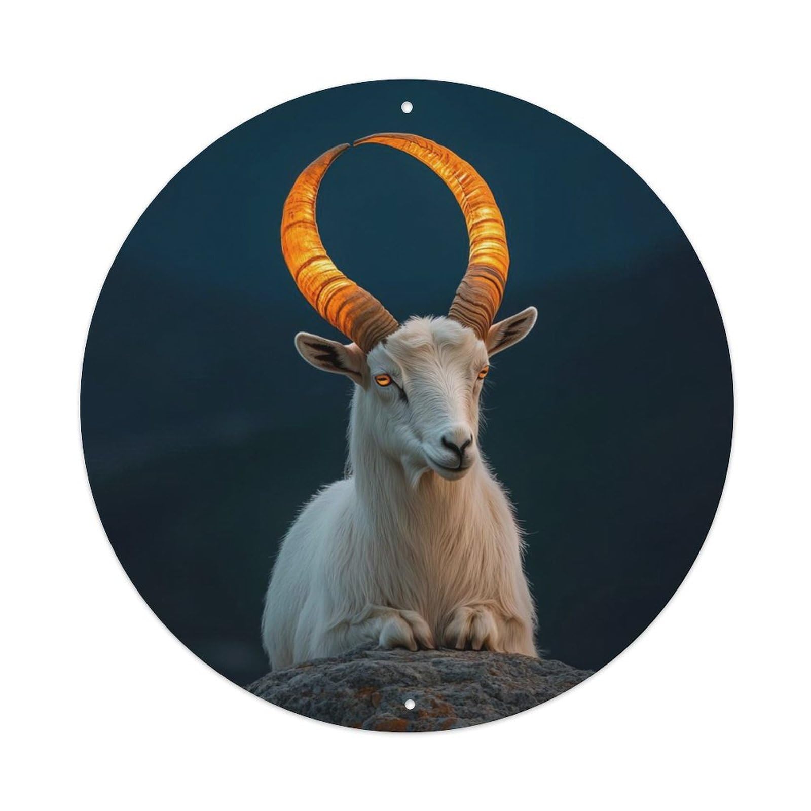 Animal Majestic Mountain Goat with Mystical Horns Serene Highland Wilderness Vintage Metal Tin Sign Plaque Wall Decor for Cafe, Club Bar, Office, Garden Metal Poster 8x8Inch