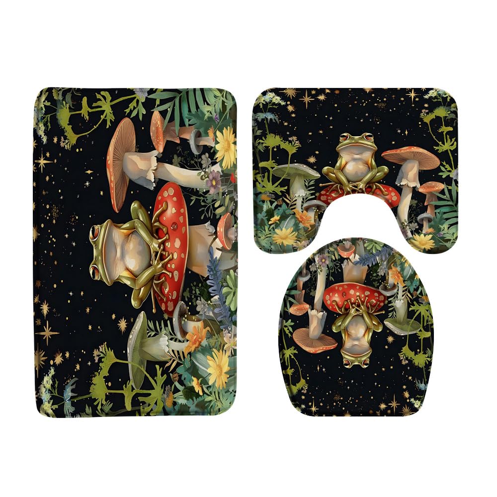 Tenda Da Doccia JAWO Con Funghi E Stelle, Stile Boho, 69x70 Pollici (175x178 Cm), Colore Nero, Set Con Ganci, Lavabile E Impermeabile
