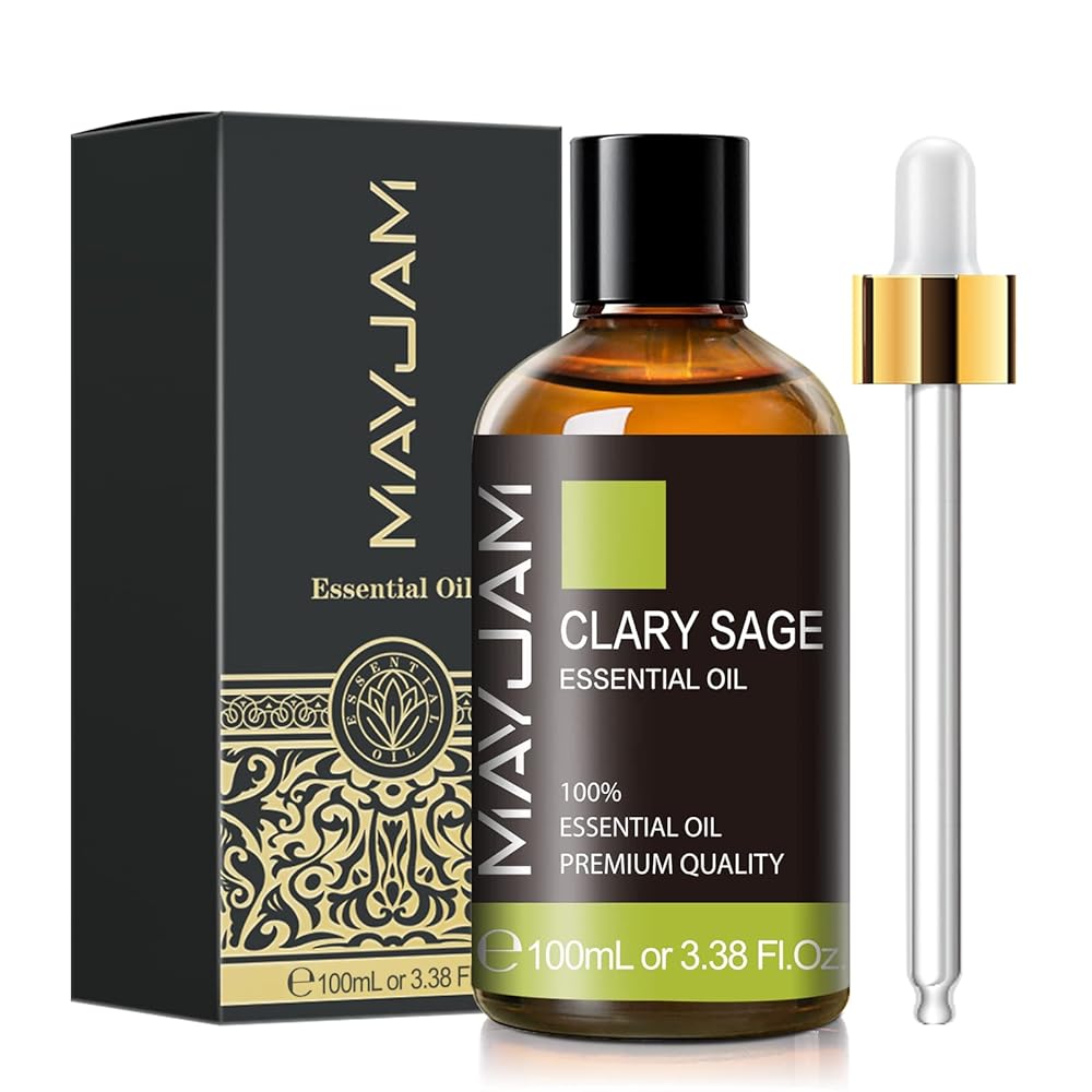 Clary Sage Essential Oil with Glass Dropper - MAYJAM Pure Clary Sage Oil Essential Oils for Diffusers for Home - Perfect for Aromatherapy and Relaxation - Huge 3.38fl.oz