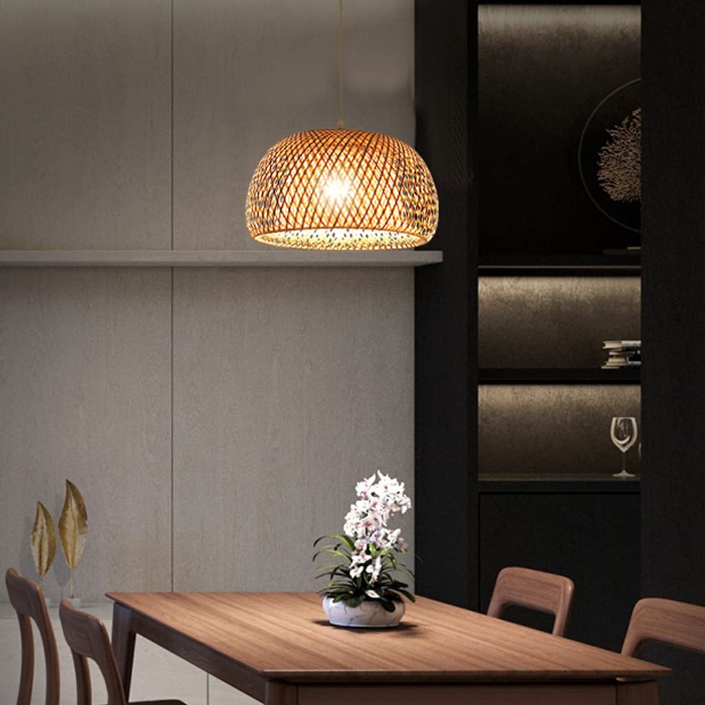Lustre suspendu en bambou tissé main, plafonnier chic E27 pour salle à manger