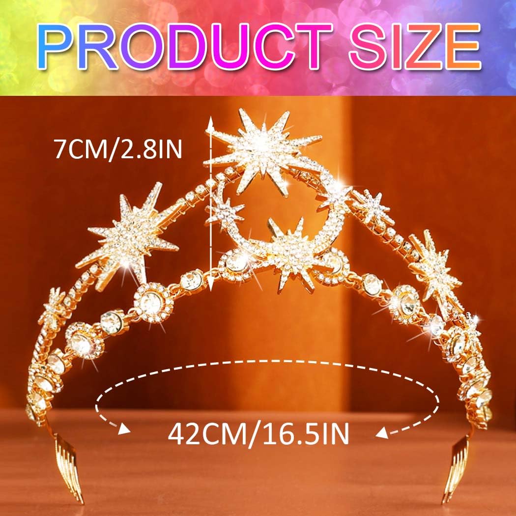 Goddess Moon Crown Tiara Gold Rhinestones Women\'s Hair Accessory Amazon.com : Catery Moon Crown Headpiece Goddess Star Tiara  main image 3