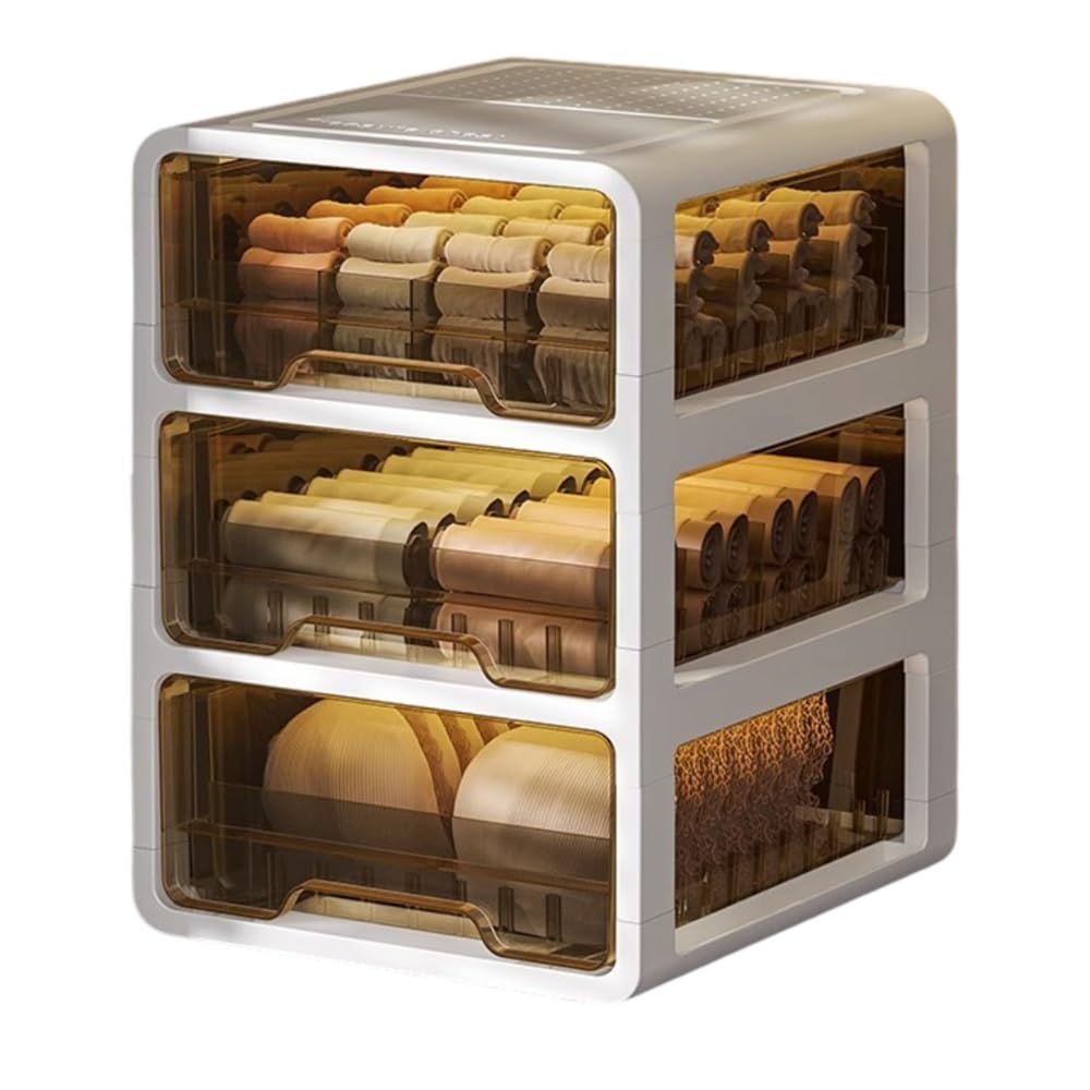 Organiseur de tiroir en plastique transparent pour vêtements, boîte de rangement empilable pour chaussettes, soutiens-gorge, sous-vêtements, accessoires, cravates et écharpes, design à 2 niveaux