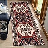 BORKOY Teppich Läufer Flur Lang 100x300cm Marokkanisch Vintage Rot & Schwarz rutschfest Küchenteppich Waschbar Meterware Korridor Teppichläufer für Schlafzimmer Wohnzimmer Eingang, 40-120cm Breite