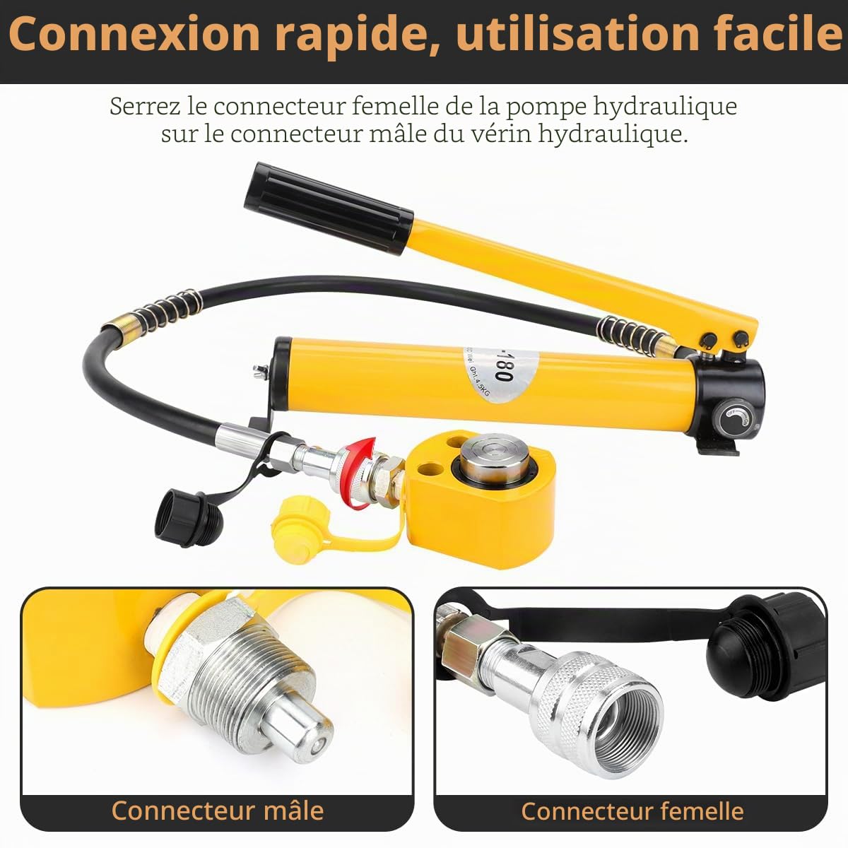 Fulgutonit Vérin Hydraulique 10T avec CP-180 Pompe Hydraulique, Course 12mm, Hauteur Propre 45mm, Single Section, Ultra-Mince, Portable, Industriel pour La Construction Mécanique/Ponts/Bâtiments