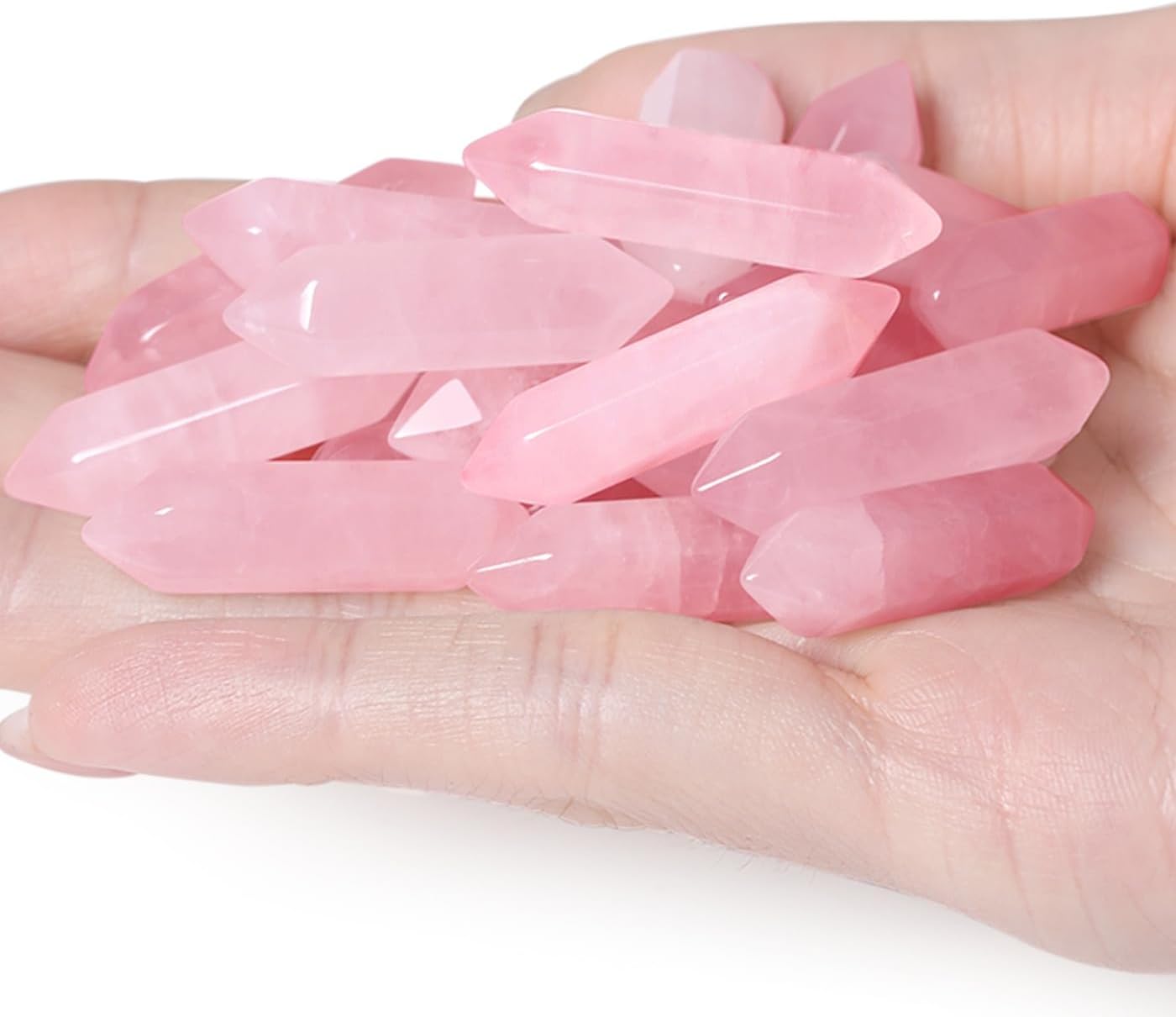 10 PCS Rose Quartz Healing Crystals Set Wands Polished Tumbled Stones Bulk Natural Hexagonal Pointed Reiki Energy Balancing Meditation Therapy Chakra Wand Christmas Gift Stocking Stuffers for Women