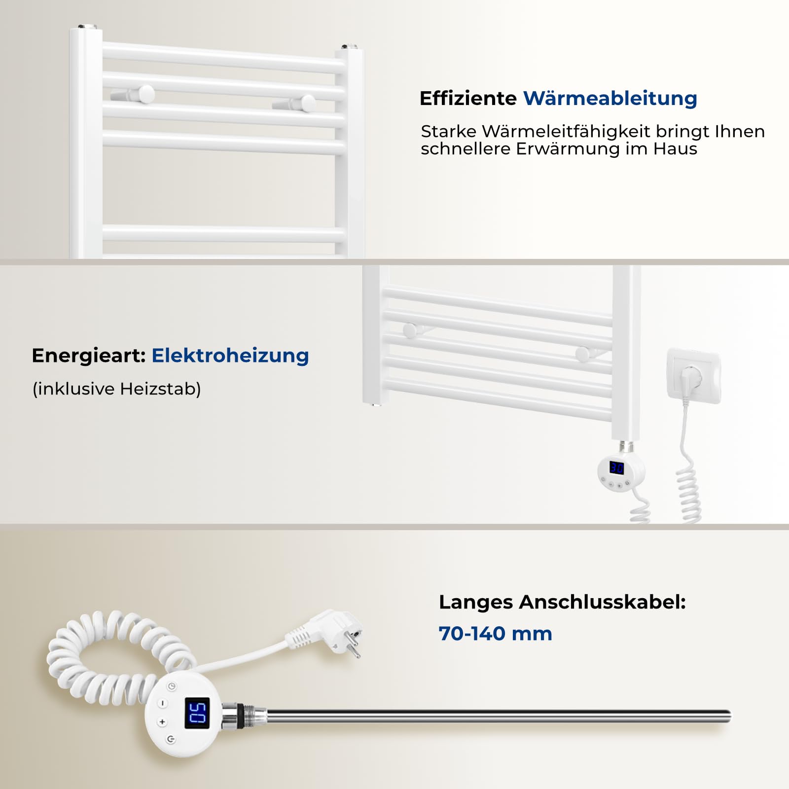 Heilmetz Badheizkörper Elektrisch mit Heizstab 600W Leistung 1200 x 600 mm Anthrazit Gerade Bad Heizkörper Handtuchwärmer Handtuchtrockner mit Thermostat Timer