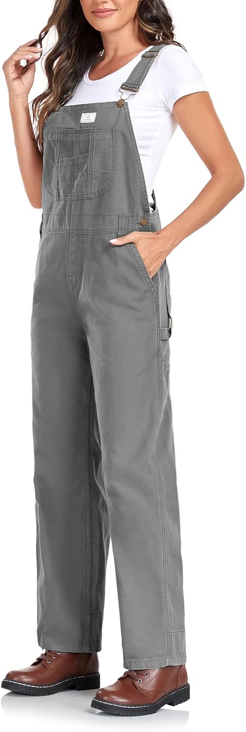 HISEA Women's Denim Bib Overalls, Loose-Fit Jean Casual Cotton Overall for Women, Ladies Stretchy Overalls for Work, Fall
