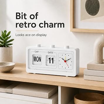 Day Date Clock With Alarm Manual Week Display Analogue Quartz Dial White Plastic Desk And Wall Clock For Living Room Bedroom Kitchen Office