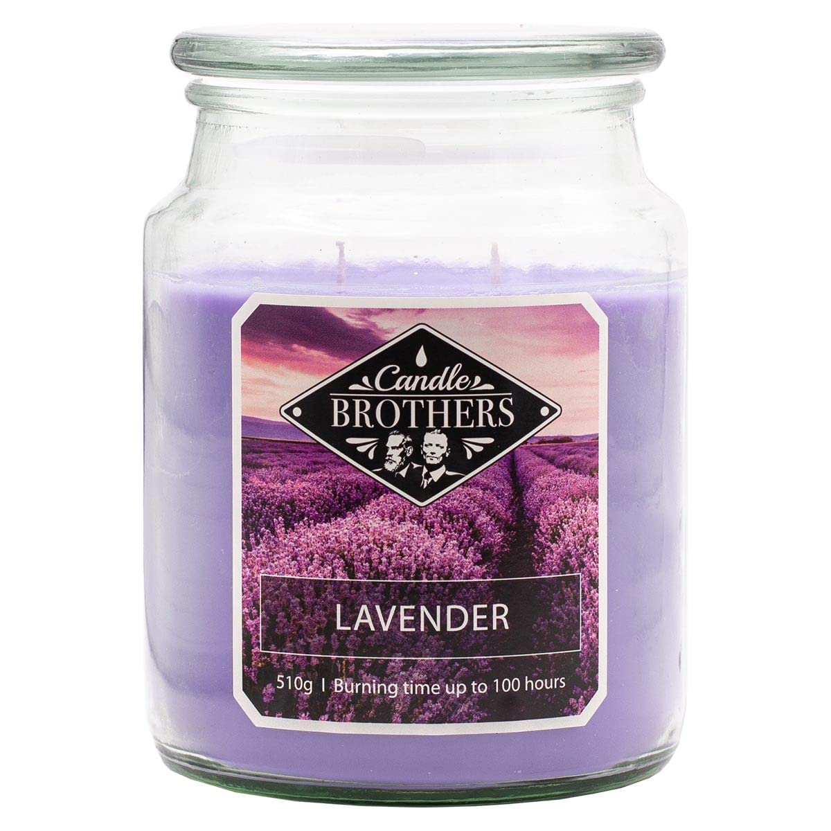 Candle-Brothers Große Duftkerze im Glas Lavender | Duftkerze Lavendel, 2 Dochte, lange Brenndauer