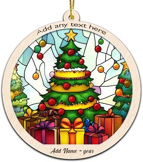 Custom Birthday Cake Christmas Stained Glass Suncatcher Ornament – Custom Christmas Ornament, Christmas 2025 Tree Decoration Gift for Family, Friends & Coworkers YNL2JO