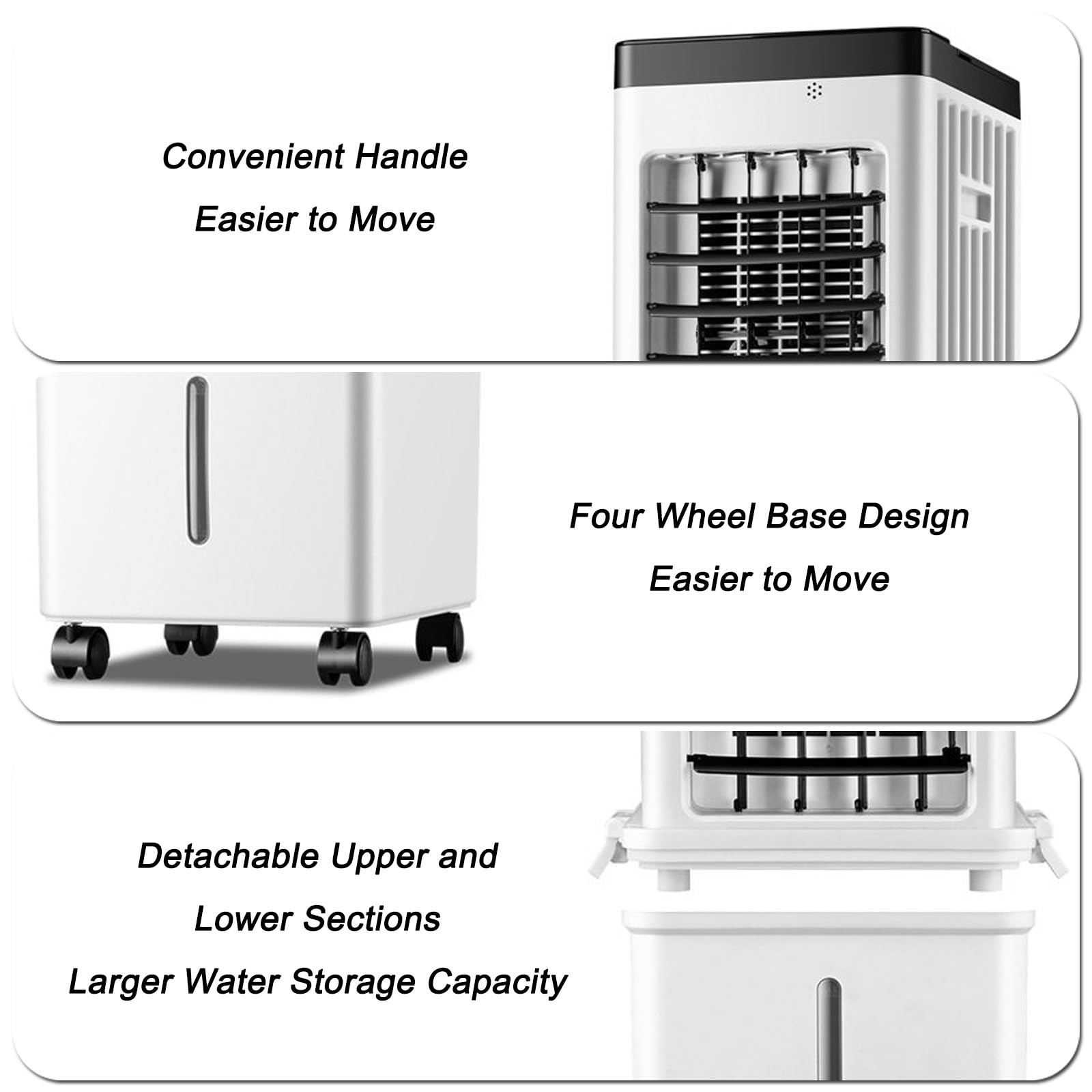 Enfriador de Aire Portatil de 75 W con Control Remoto y 4 Cristales de Hielo, Depósito de 15 L, 3 Velocidades, Temporizador de 7,5 Horas, para el Hogar, Dormitorio y Oficina, 60x27x23cm