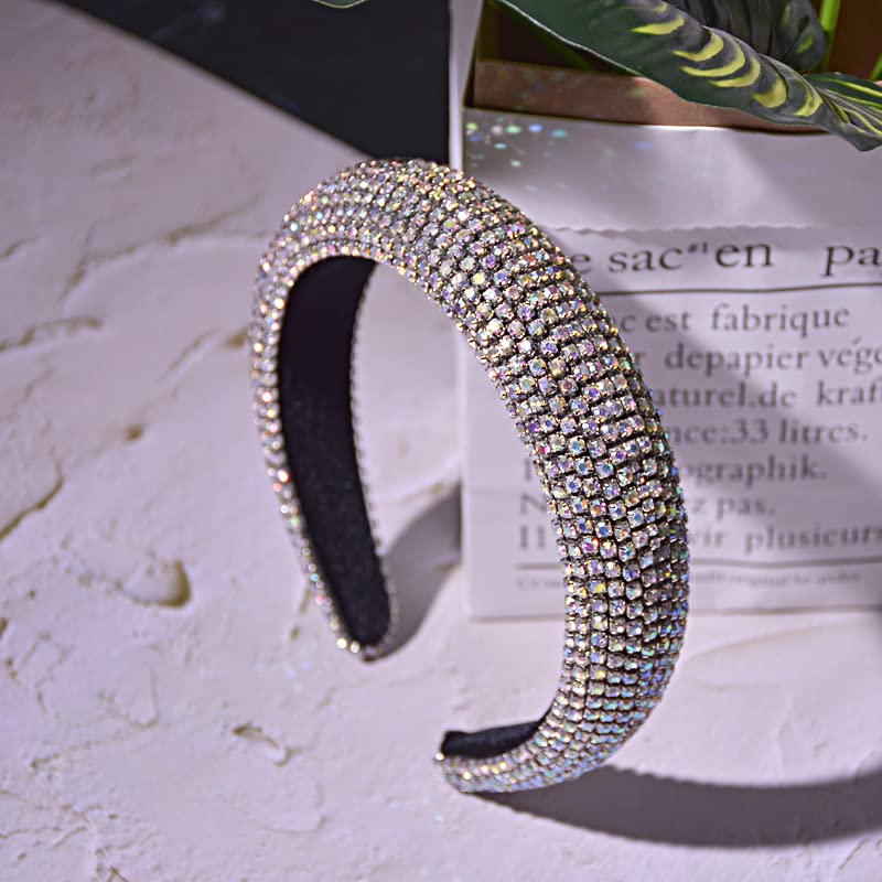 Women Rhinestone Headband Bling Padded Baroque Crystal Fashion Hair Band Party For Bridal Crown Hair Hoop Wedding Hair Accessories (Silver With AB Stone) - Image 2
