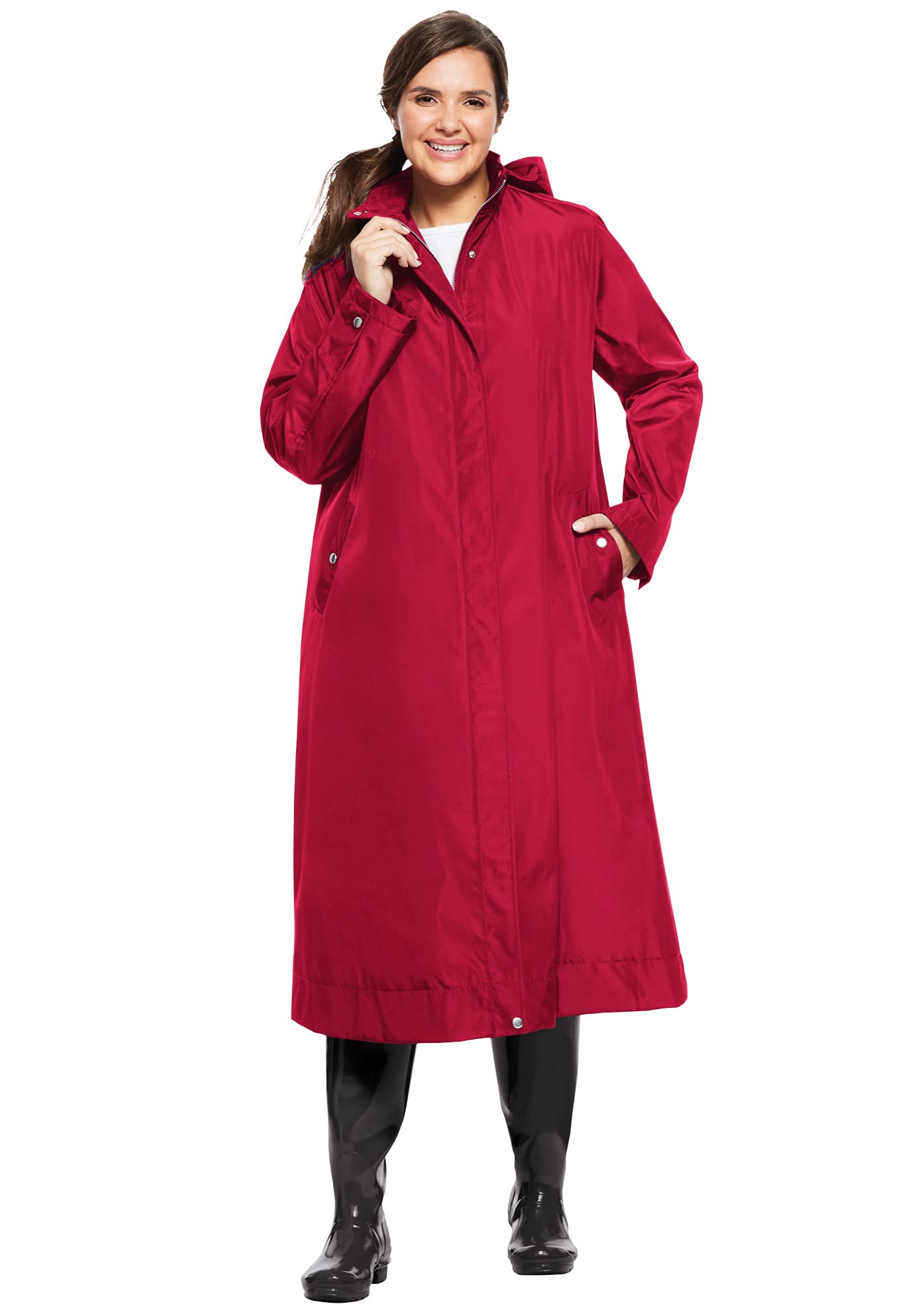 Woman Within Women's Plus Size Water Repellent Long Raincoat