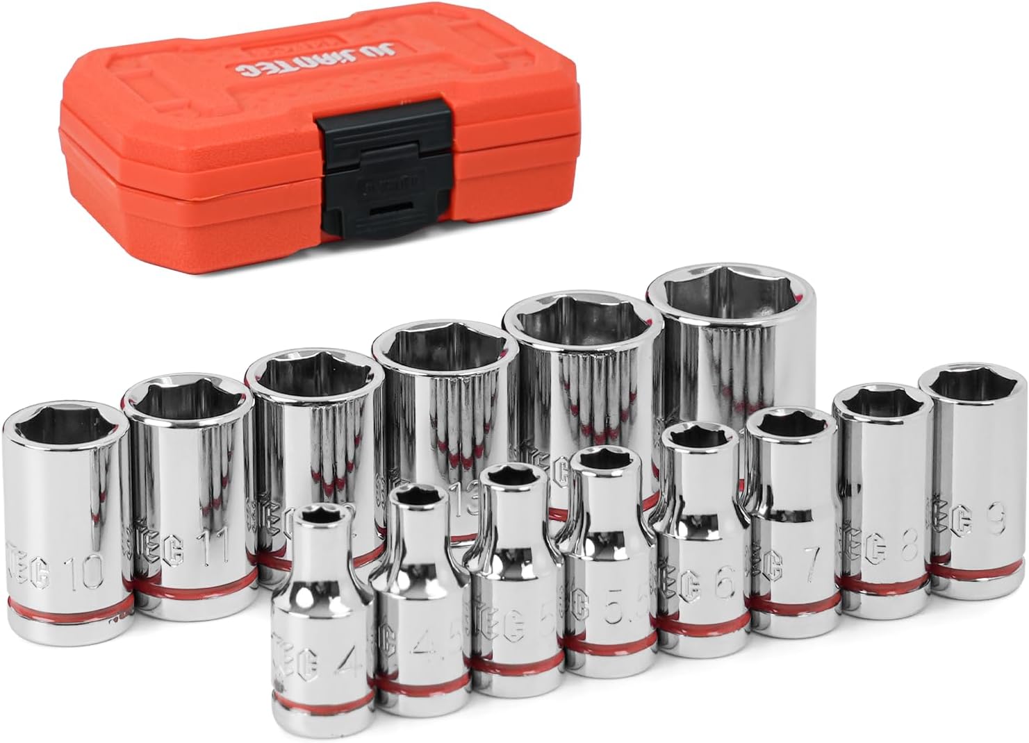 1/4" Drive SAE Master Socket Set, 13-Piece Deep Hex Socket Set (1/8" - 5/8"), Cover Most Commonly Sizes, 6 Point, Chrome Vanadium Steel with Molded Case