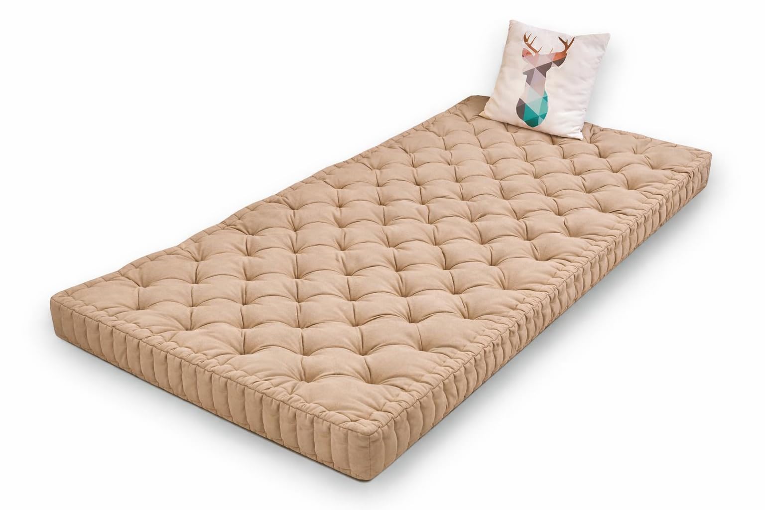 Soft Cotton Floor Box Mattress, 5-Inch Thick, Foldable, Movable, Medium Firm, Solid Colored (Beige, Single 36X72X5 Inches)