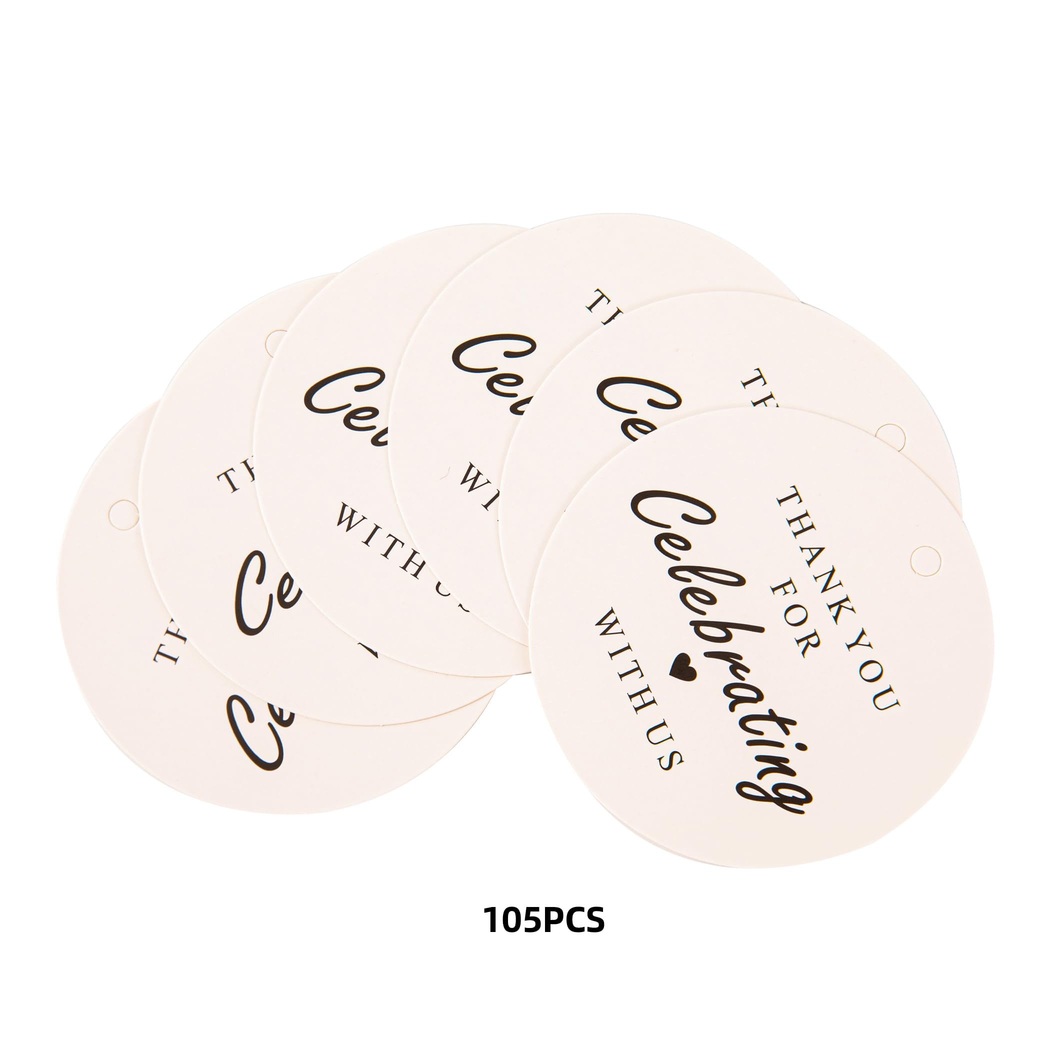 105 Stück elegante runde Dankeschön-Geschenkanhänger mit Schnur – Feiern mit uns, Design mit schwarzem Herz für Gastgeschenke und besondere Anlässe