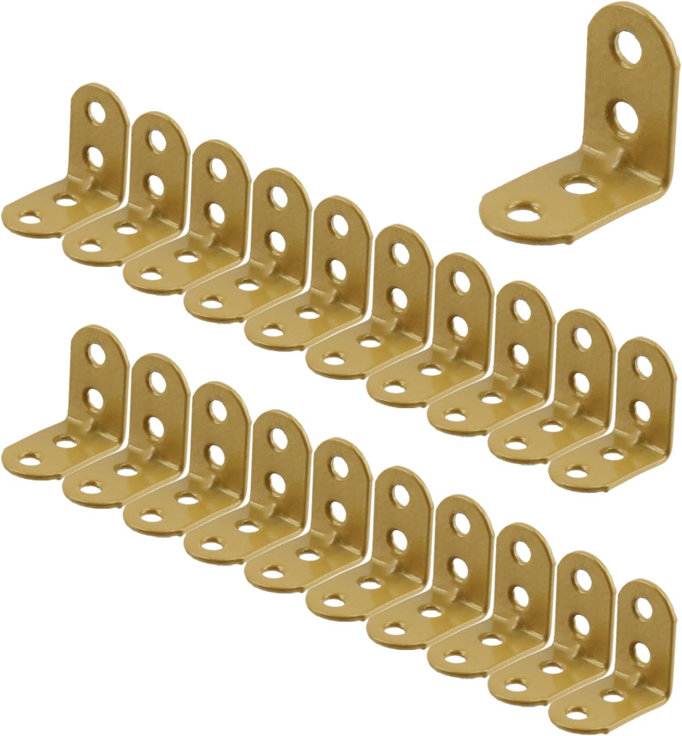 Wealrit 20 PCS L Shape Bracket Corner Braces Gold Right Angle Brackets, Wood Furniture Fastener with Screws for Cabinet Chair Drawer Length- 2.63"