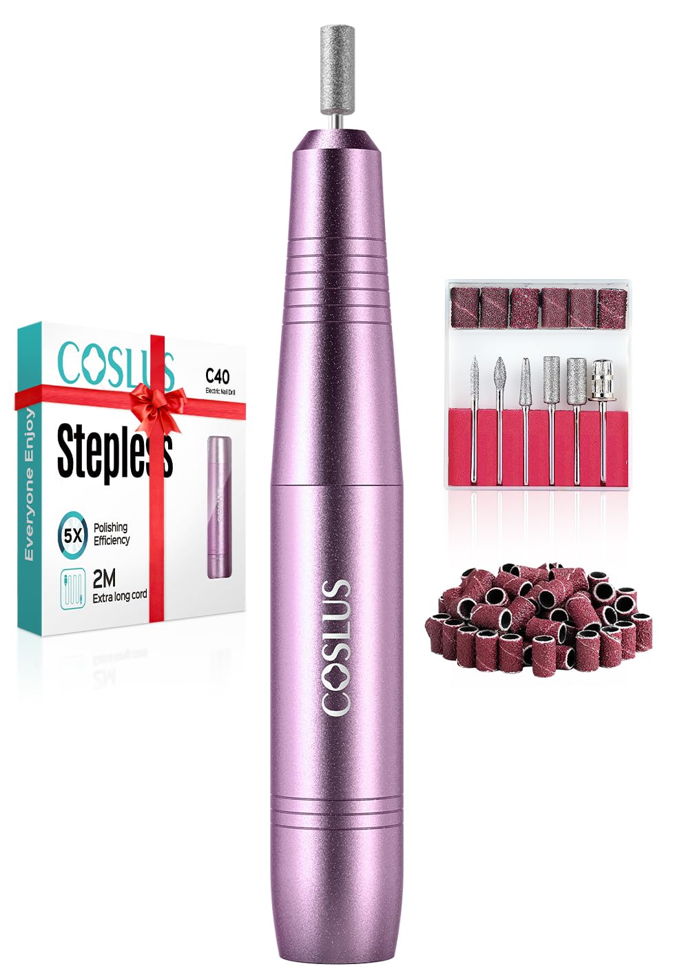 Freze electrice unghii – COSLUS C40 Professioneller Nagelfräser, mit präziser Drehzahlregelung,Lila