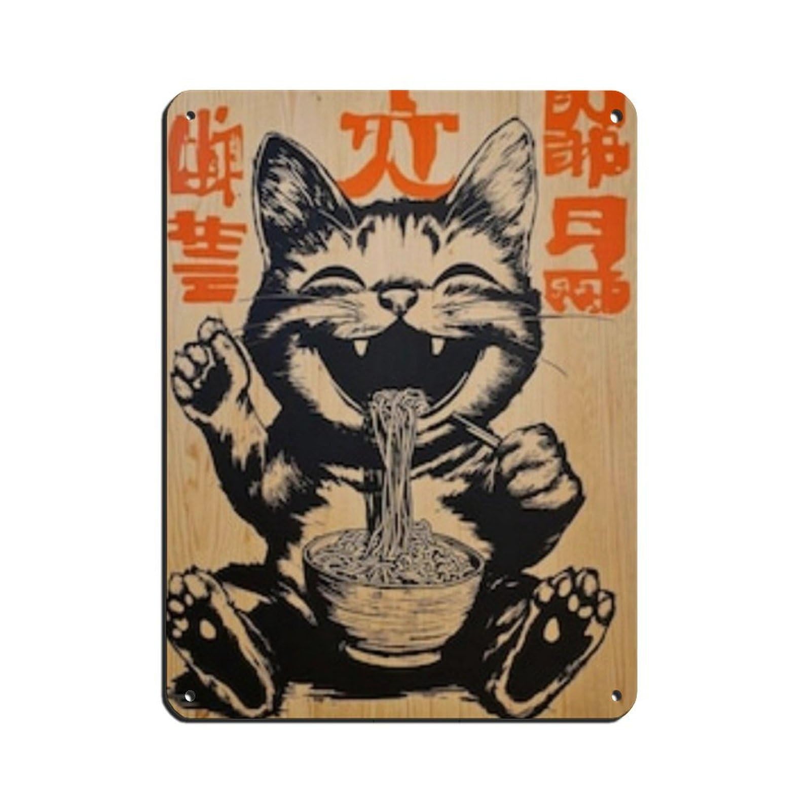 Japanese Ramen Cat Poster Tin Sign Vintage Metal Pub Club Cafe Bar Home Wall Art Decoration Poster Retro 12x16inch(30x40cm)