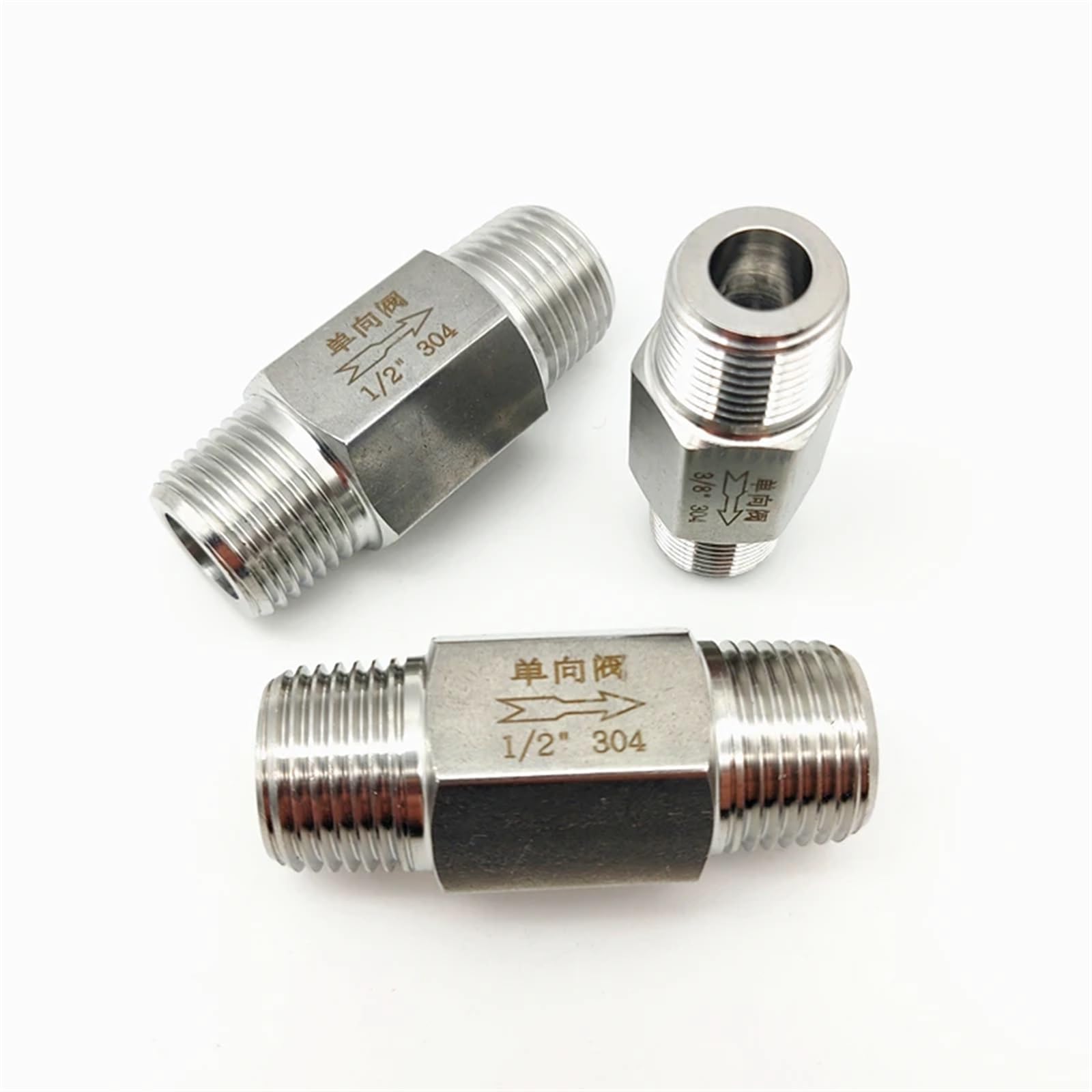 Valvola unidirezionale in Acciaio Inossidabile 304 Valvola di ritegno con Filettatura Maschio Esagonale 1/8" 1/4" 3/8" 1/2" 3/4" 1"(45295)