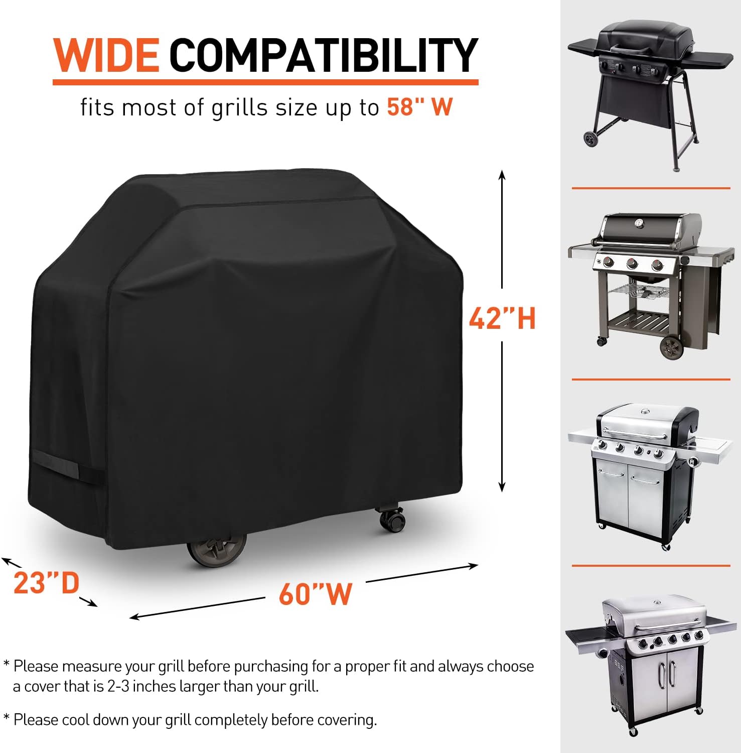 Arcedo 60 Inch Heavy Duty Waterproof BBQ Cover, Fade Resistant Gas Grill Cover, Durable Outdoor Barbecue Protector Compatible for Weber, Char Broil, Nexgrill, Napoleon and More Grills