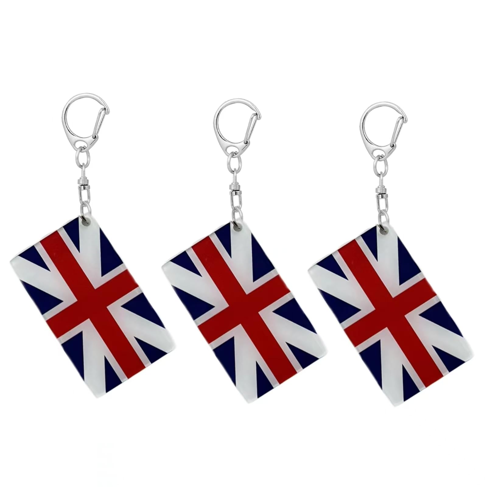 RUKlTU 3Pack Britain UK Flag Keychain British people Flags Key Ring - Double Sided Acrylic D Shape Car Key chain Gifts