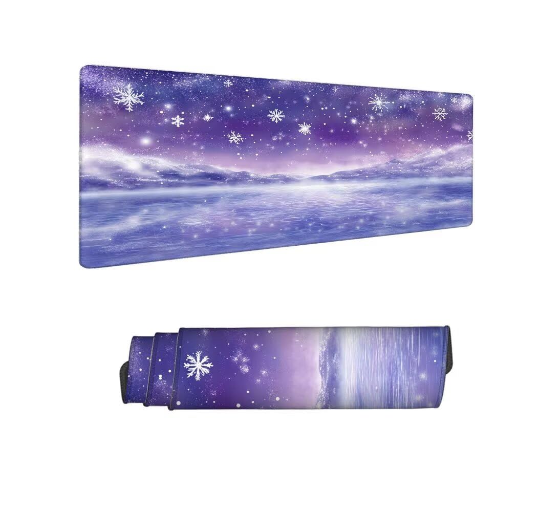 Viola Tappetino Mouse XXL 1000x500x3mm, Gaming Tappetino Mouse Scena Di Neve Mousepad con Base in Impermeabile Gomma Antiscivolo per Tastiera, PC, Computer Ufficio Idea Regalo Festa del Papà X-994