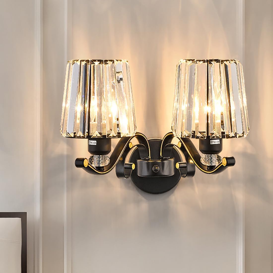 SXSCARKX Modern Home Decoration Farmhouse Crystal Sconces Wall Lighting Light Double Mid Century Sconce Bathroom Vanity Fixture For Bedroom Bedside Living Room Hallway