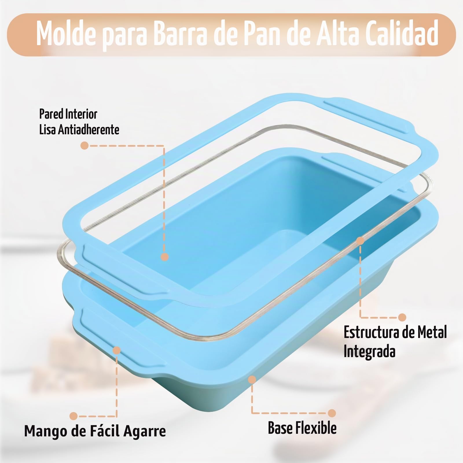 Molde para pan de silicona de 2 piezas: molde con marco metálico | 29,6x15,5x6,6cm - Molde rectangular antiadherente para hornear pan para tostadas (verde menta y beige)