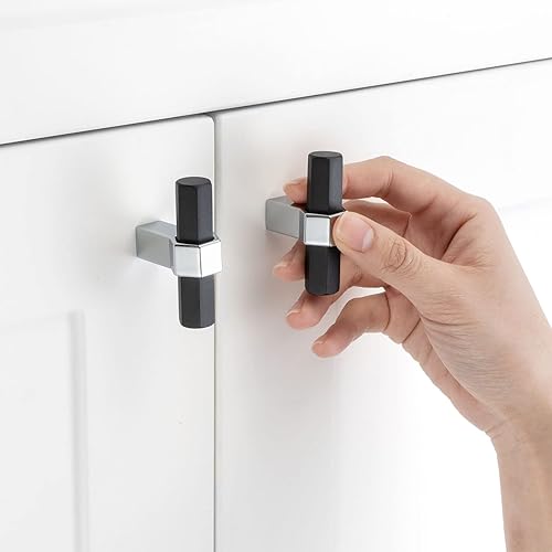 Miniatura 9 de ASKANO AK1310 - Paquete de 5 pomos para gabinete de cocina, color negro y níquel, con barra hexagonal, manija moderna, herrajes sólidos para cajón,