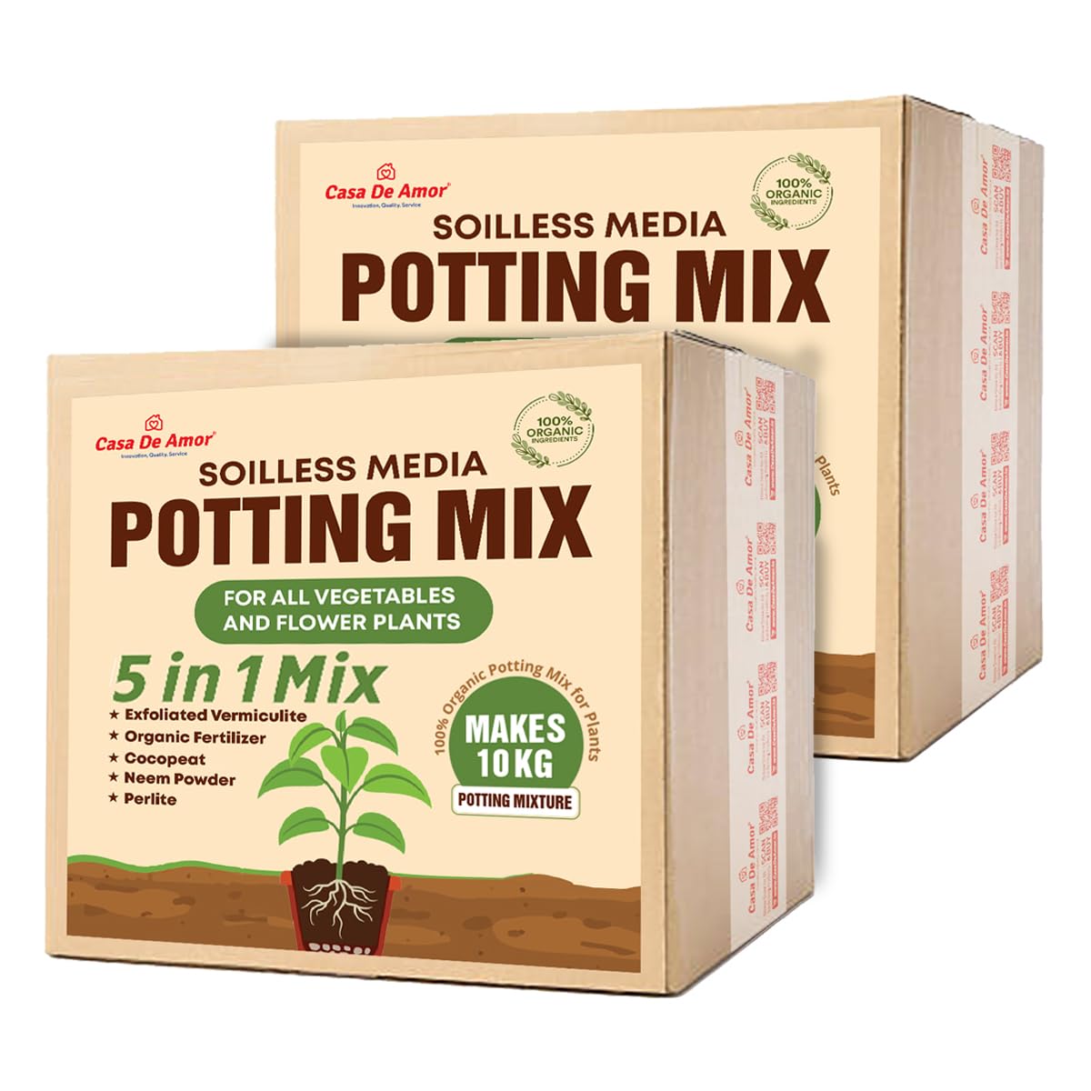 Casa De Amor 5-in-1 Potting Mix- Make 20Kg Soil Less Mixture with Cocopeat, Vermiculite, Perlite, Neem Powder & Organic Fertilizer for Healthy Plant Growth (Pack of 2) (B0DF4XLFQM) Amazon Price History, Amazon Price Tracker
