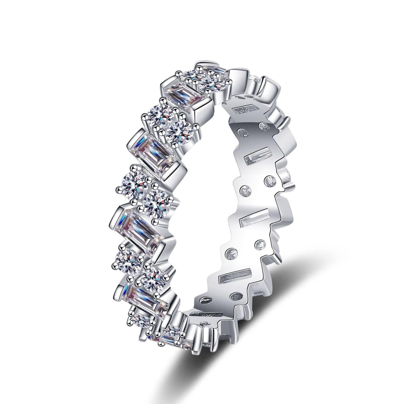 Anello di fidanzamento semplice, in oro bianco 925, rotondo, quadrato, eternità, regalo di nozze per donne