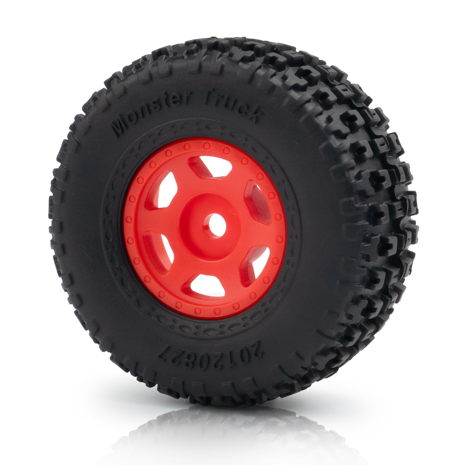 QUE-T 4pcs Plastic Wheel Hubs with Rubber Tires for 1:14 ARRMA Mojave GROM RC Car (Red)