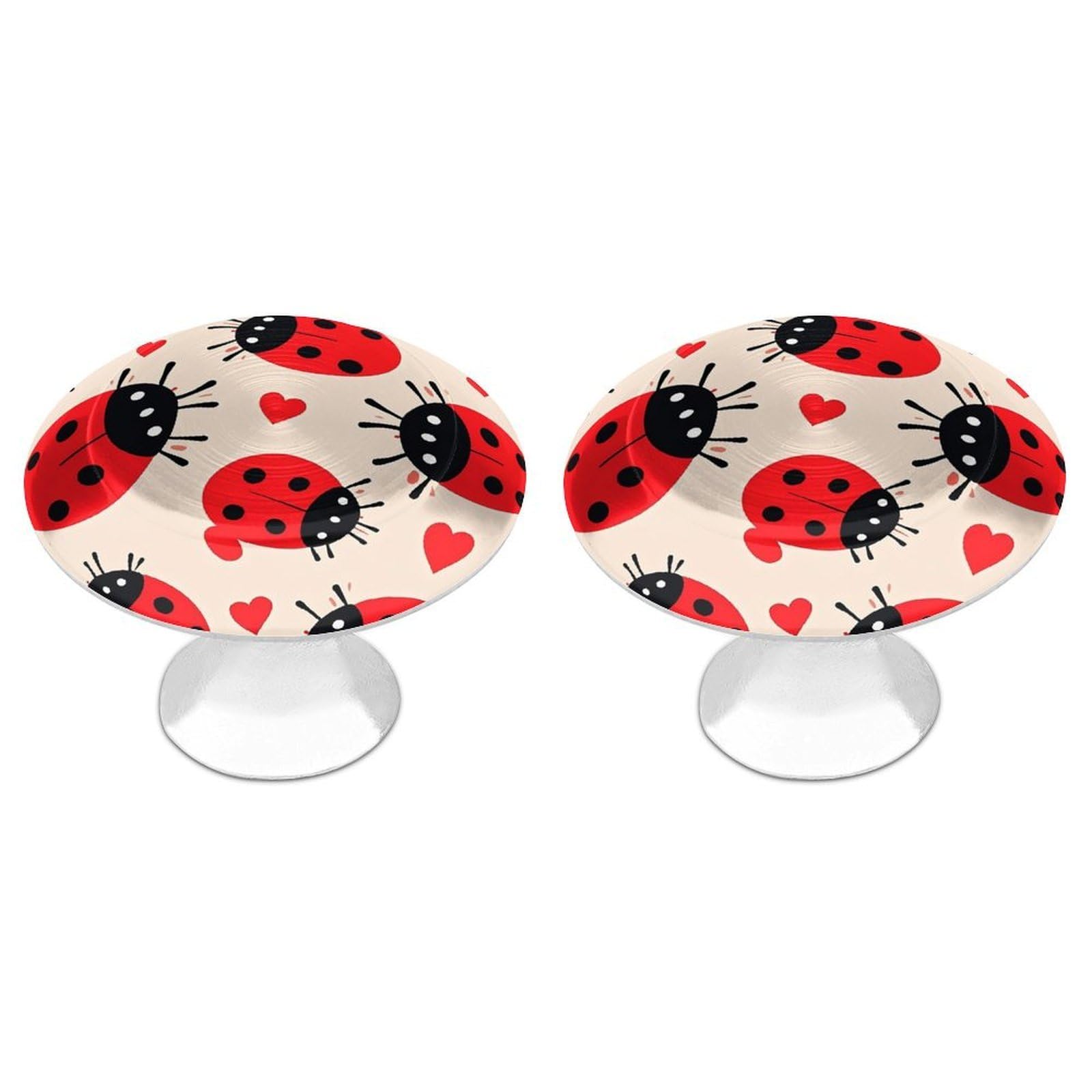 FekiLoot Round Cabinet Knob 2 Pack Kitchen Drawer Knobs Stainless Steel Round Drawer Pulls Modern Cabinet Hardware Ladybug Drawer Hardware for Dresser Closet Door Knobs