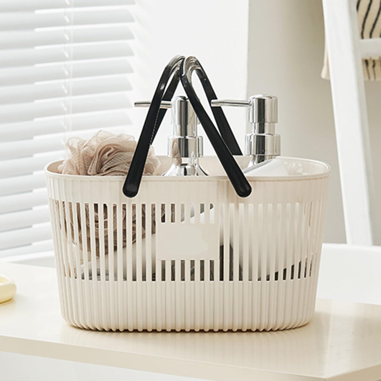Cesta De Ducha Cesta de Almacenamiento de Gran Capacidad, Organizador de plástico Grueso con Asas, Organizador de Drenaje, contenedor for artículos de tocador para Baño(White)