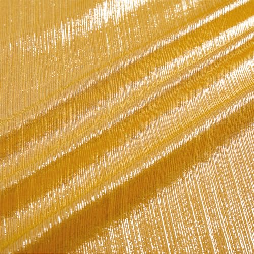 MaiMaiSuan 60 Wide Soft Shiny Stretch Metallic Luster Rib Knit Fabric for Dancing Dress Costume Wedding Dress DIY Clothing Fabric(1 Yard Gold)
