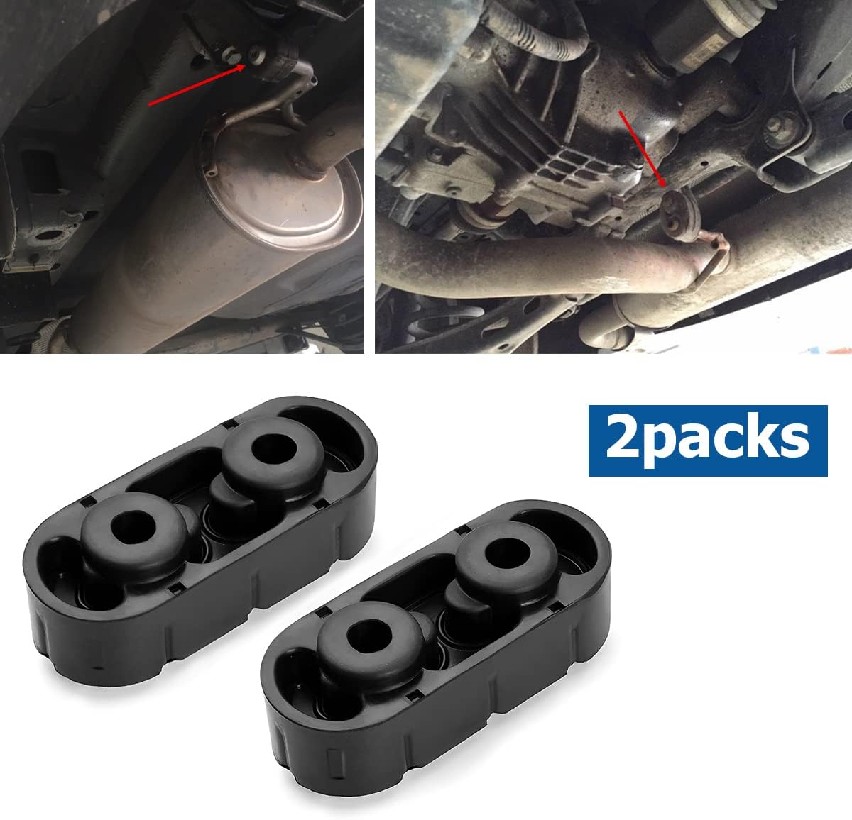 2Pcs Exhaust Muffler Hanger Insulator, 2 Holes Exhaust Rubber Hanger, Universal Hole Size Diameter 0.5" Muffler Bracket Mount, 15092802 Bushing Muffler Shock Absorbent