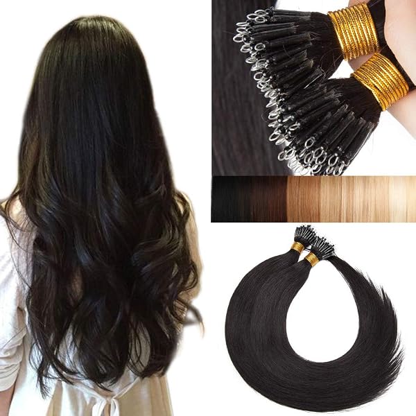 SEGO Naturalne przedłużenie na zimno 1 g NANO RING TIP Loop pierścienie Nano Koraliki Remy Pre Bonded – 55 CM 1B#Naturalna czerń [1g *50 pasemek] 50 g