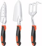 Garden Tools Set, 3 Pack Heavy Duty Gardening Tools Set Include Garden Shovel, Transplant Trowel and Hand Rake with Ergonomic Non-Slip Handle, Aluminum Alloy Lawn for Planting, Orange