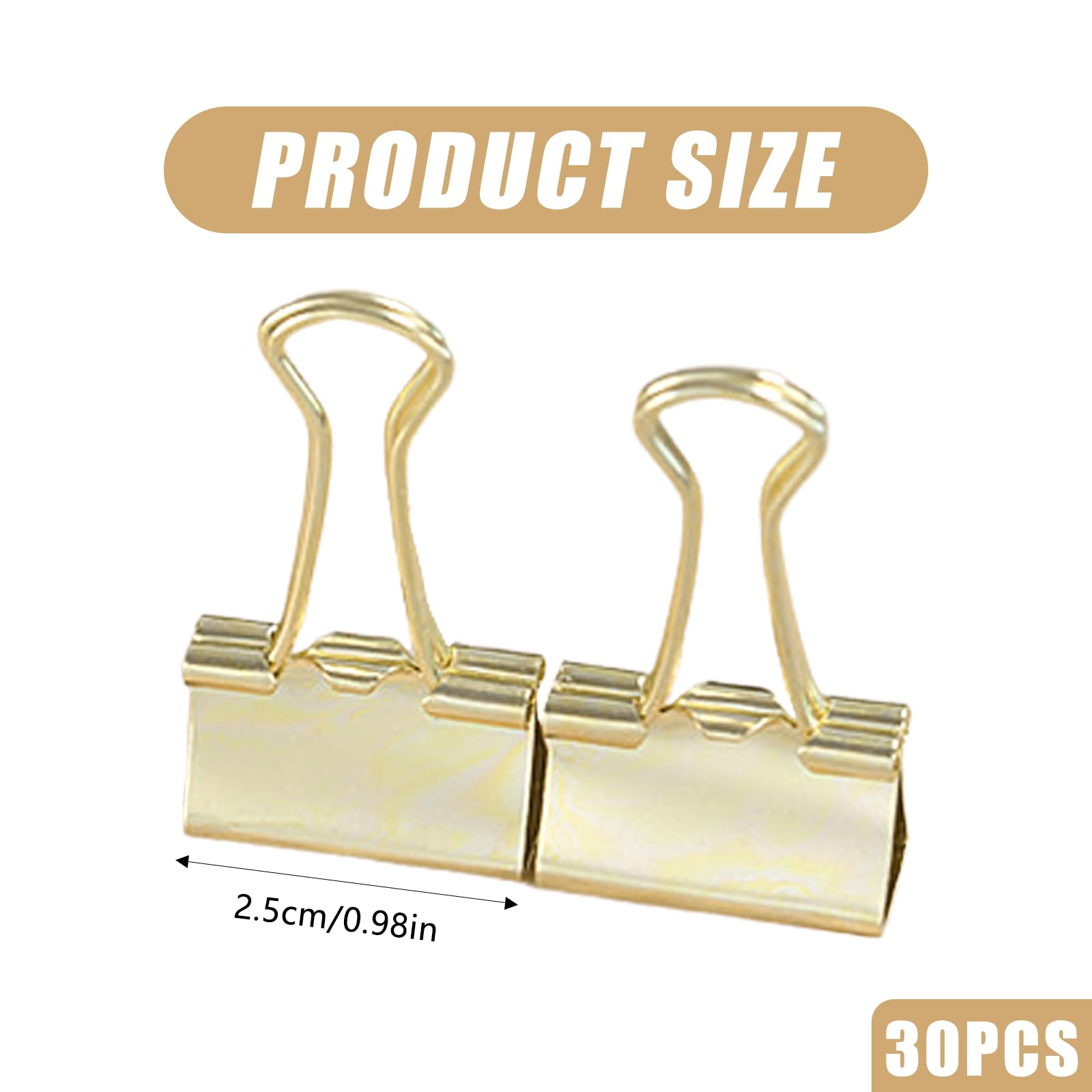 Durdiiy 30Pcs Binder Clips 25mm Gold Metal Foldback Clips File Document Money Papper Bulldog Clips Stationary Clamps for Office School Home Kitchen Shops Supplies - Image 2