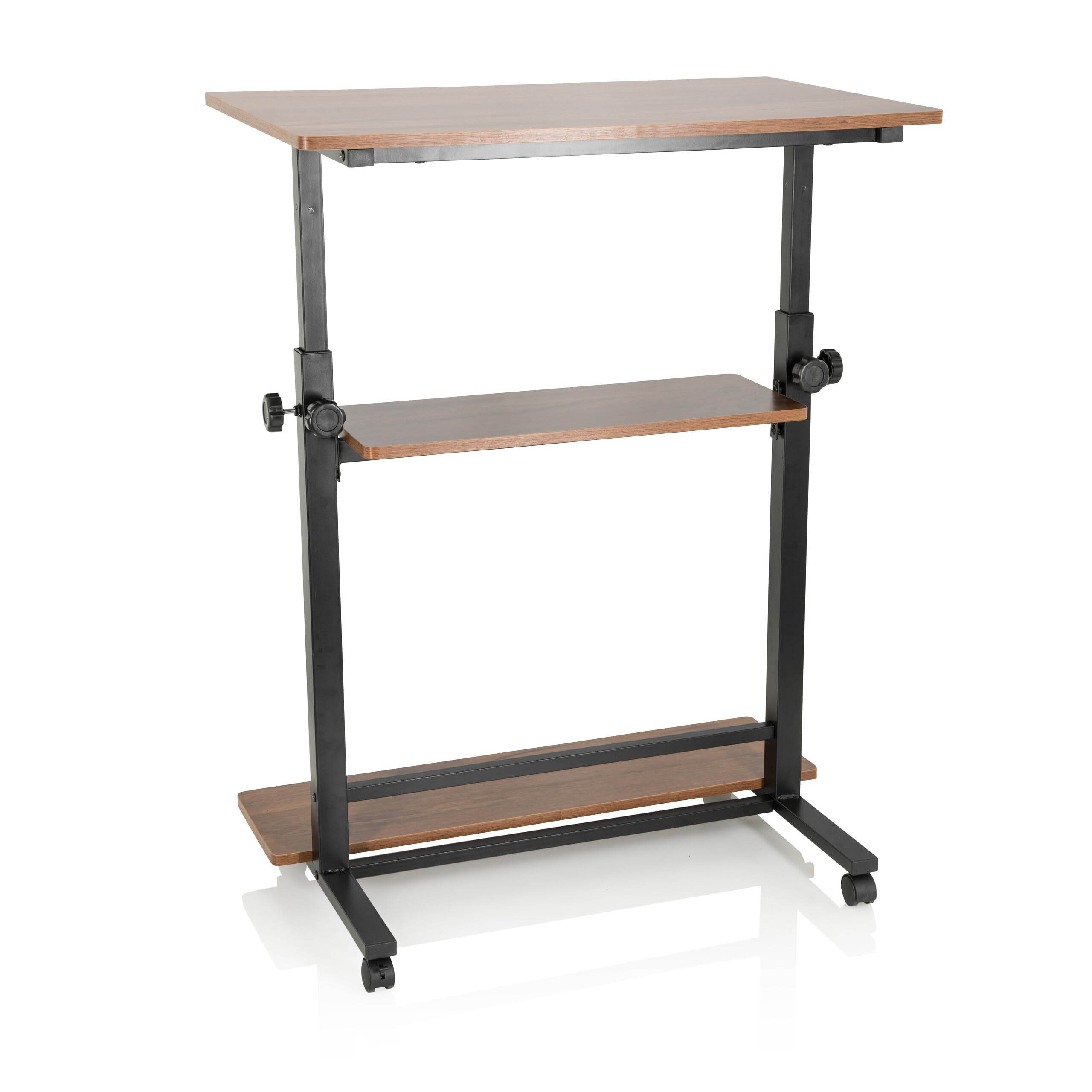 hjh OFFICE Stehpult höhenverstellbar Workstation II 80x50 cm Mobiler Computertisch mit Rollen, Laptoptisch, Schwarz/Walnuss 830070