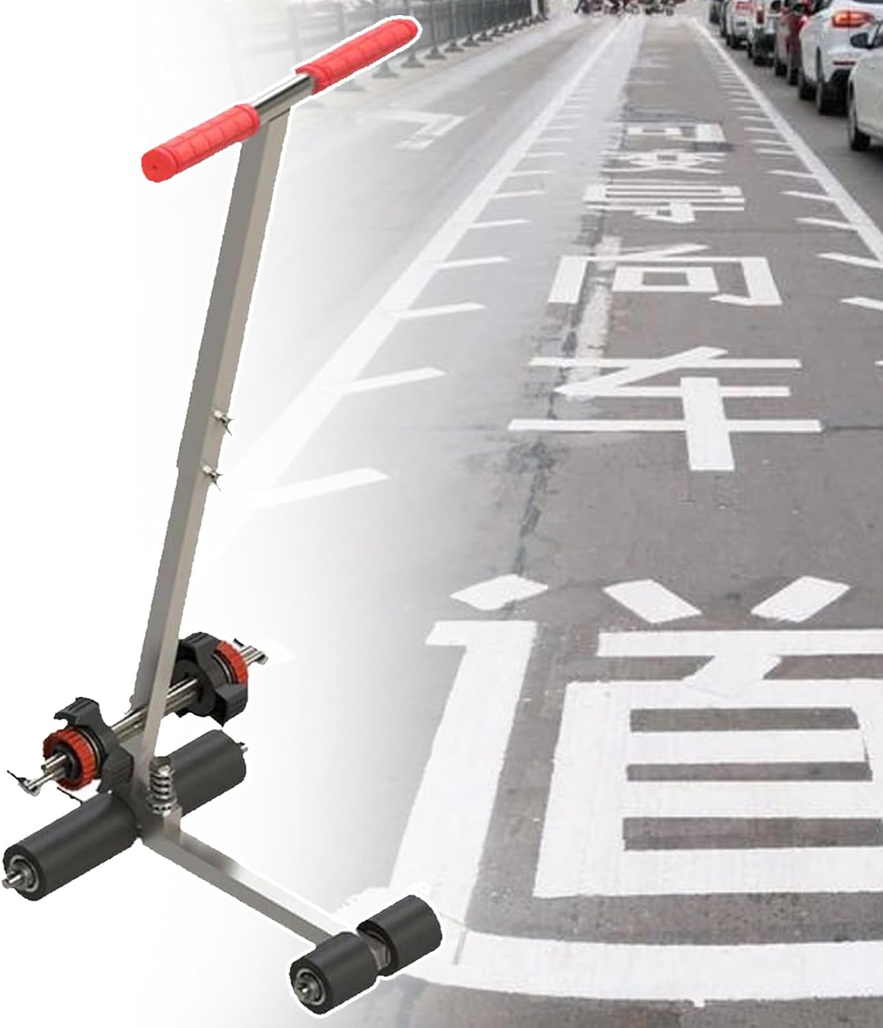 Double Lines Striping Machine, Reusable Tape Applicator, 55-80Cm Handle Height, Spacing 3-15Cm,Round (A)
