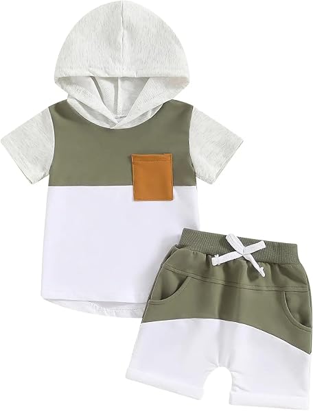 Kleinkind Baby Jungen Kleidung Kapuzenpullover mit Dinosaurier Hai-Motiv Kurzarm Kontrast Oberteil Shorts Baby-Outfit - 3