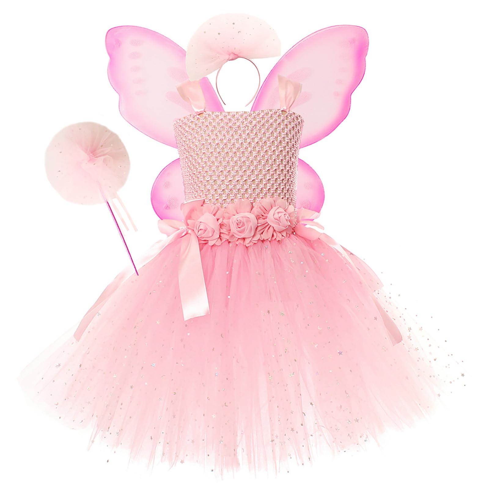 Prinzessin Kostüm Mädchen Fee Tutu Kleid Flügel Zauberstab Set Für Mädchen 2 8 Jahre Perfekt Für Karneval Mottoparty Bühne Fee Kostüm