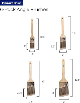 Pro Grade - Paint Brushes - 6 Pack Variety Angle Paint Brushes