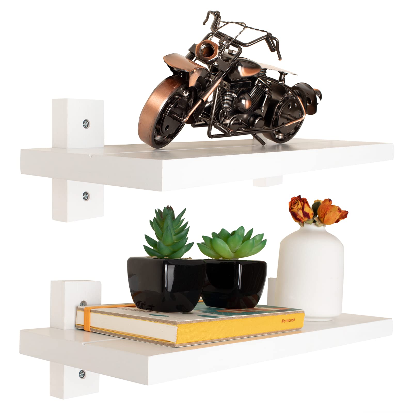 Photo 1 of Annecy Floating Shelves for Wall,16 Inch White Rustic Solid Wood Shelves Set of 2, DIY Assembly White Floating Shelves for Bedroom ,Bathroom Wall Decor and Kitchen Wall Storage White 16 inch