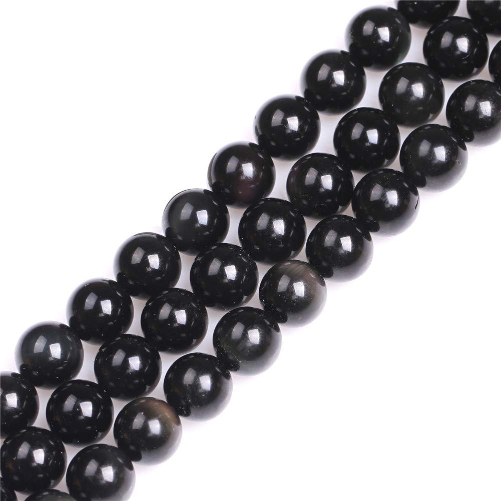 Gem-Inside Create Your Own Fashion Black Obsidian Gem-Inside Natural 12Mm Round Gemstone Semi Precious Loose Beads For Jewellery Making 15''